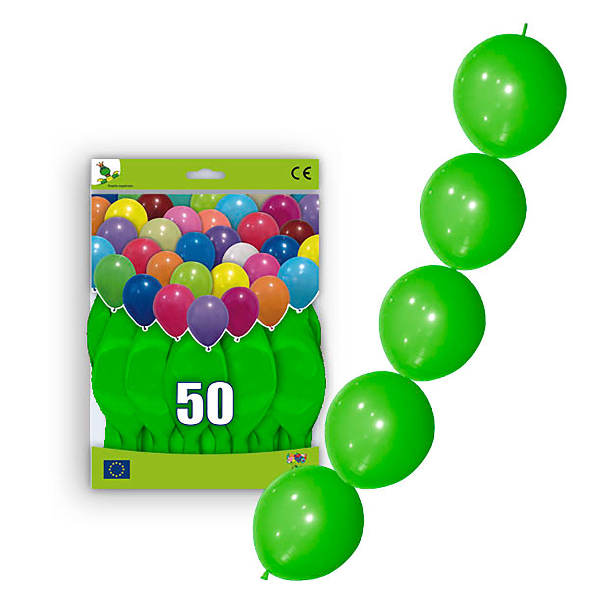 Globos guirnalda verdes de látex, bolsa de 50 unidades