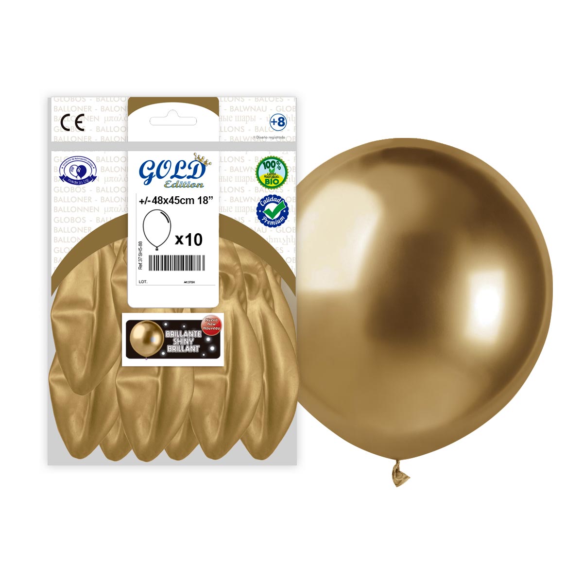 Globo látex gigante espejo oro brillante 18" (48x45 cm) - Bolsa 10