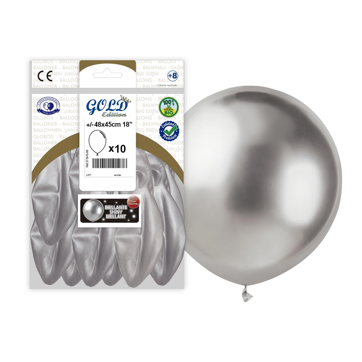 Globo gigante espejo plata 45 cm (18") - Bolsa 10 unidades