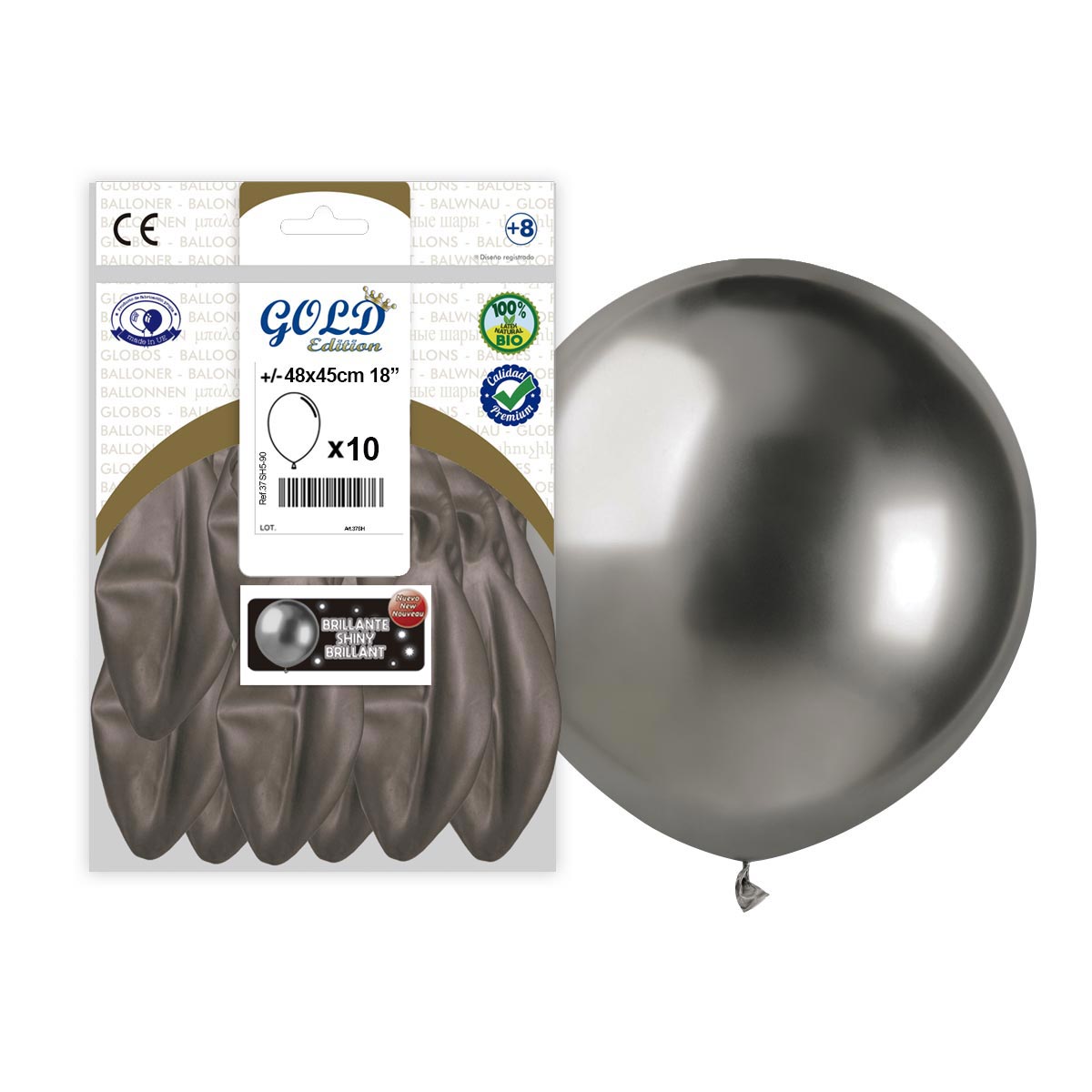 Globo gigante cromado efecto espejo gris espacial 45 cm - Bolsa 10