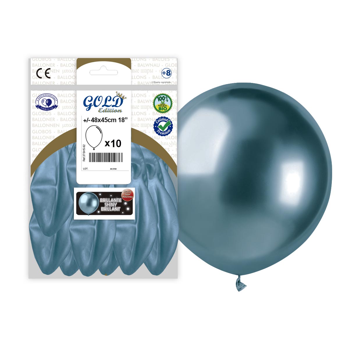 Globo Gigante Látex Espejo Azul 45 cm - Bolsa 10