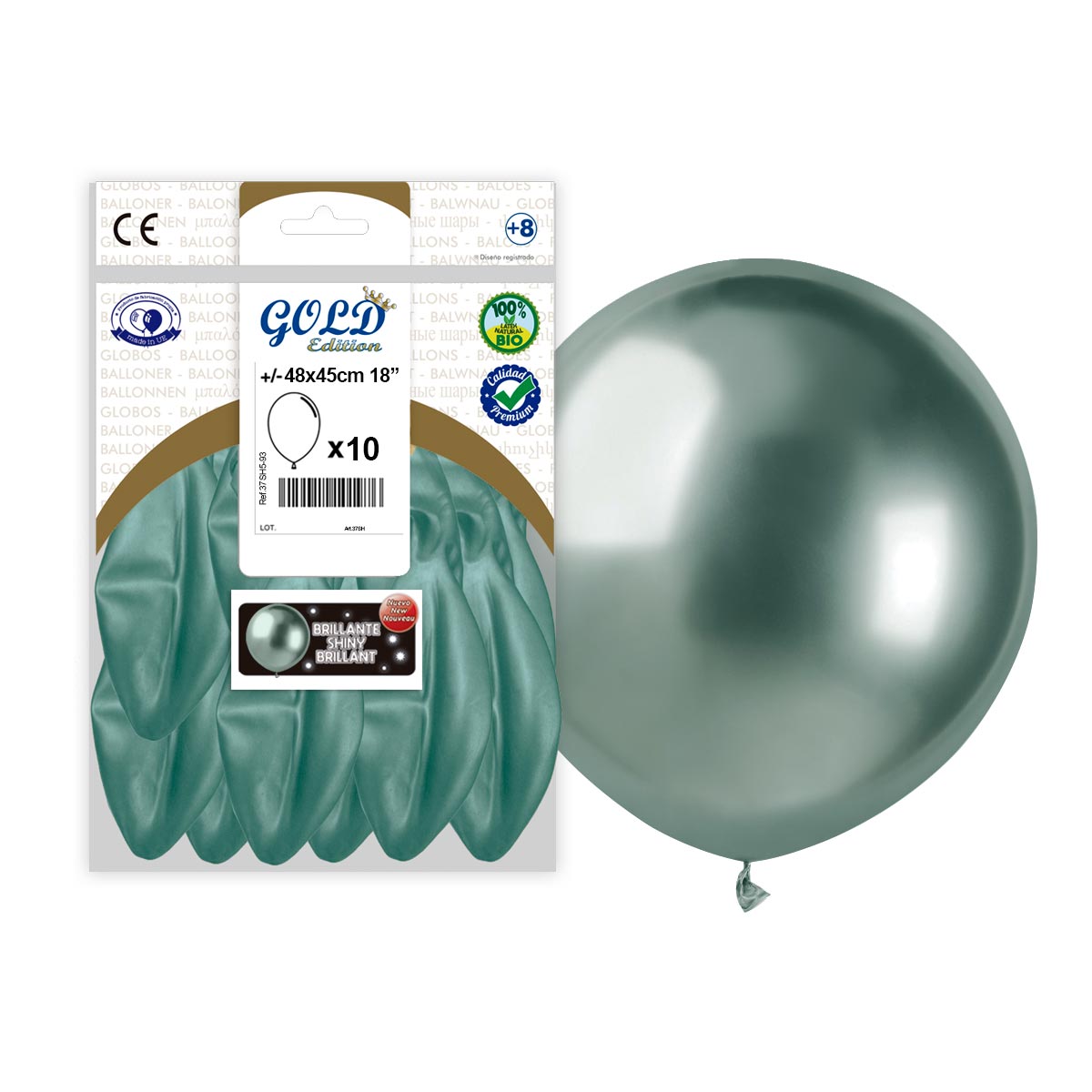 Globo gigante espejo verde 45 cm liso, bolsa 10