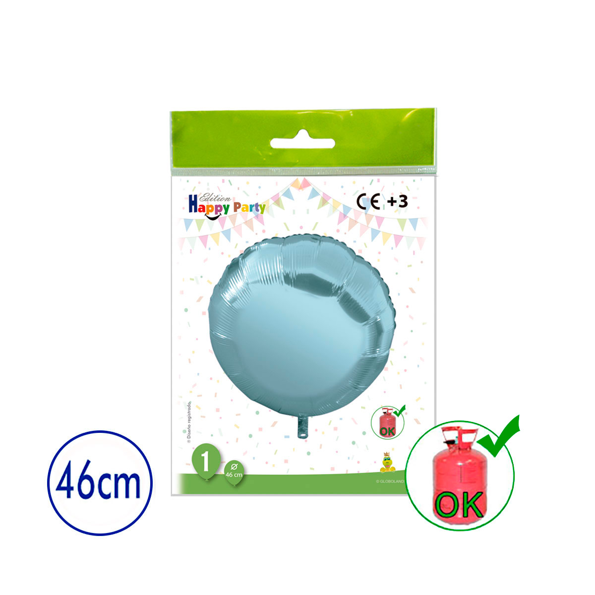Globo de poliamida redondo celeste 46 cm