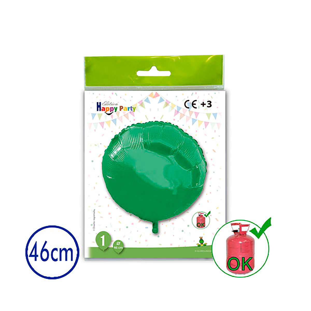 Globo poliamida redondo verde 46 cm
