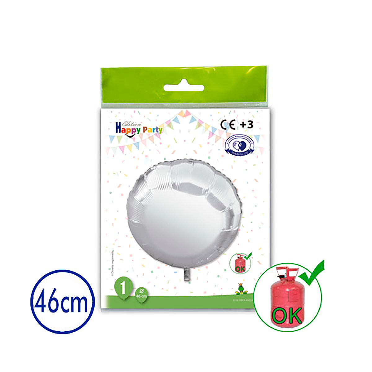 Globo de poliamida redondo plata 46 cm