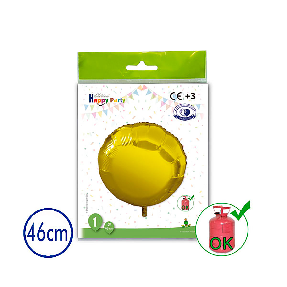 Globo de poliamida redondo oro 46 cm (bolsa individual)