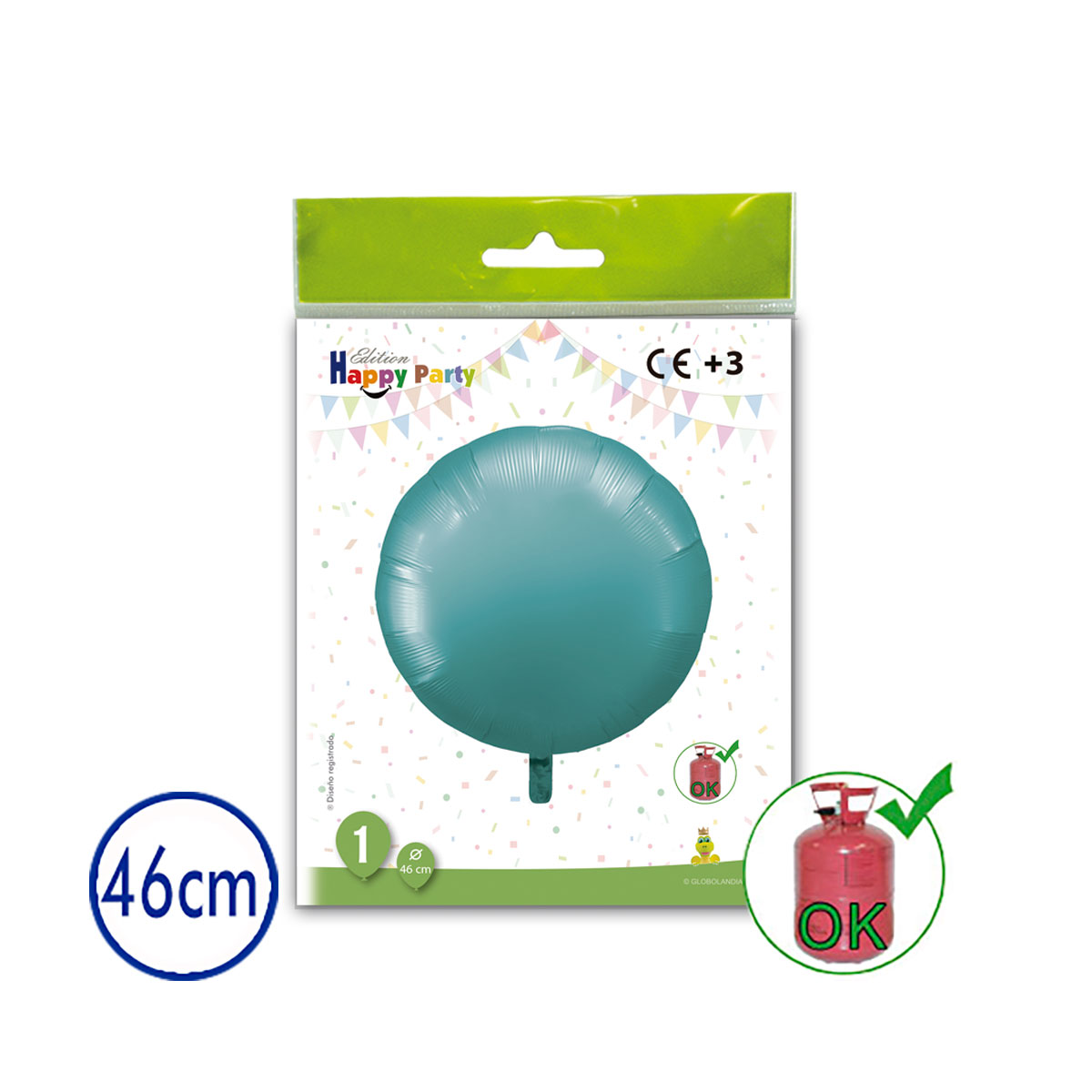 Globo poliamida redondo agua marina 46 cm