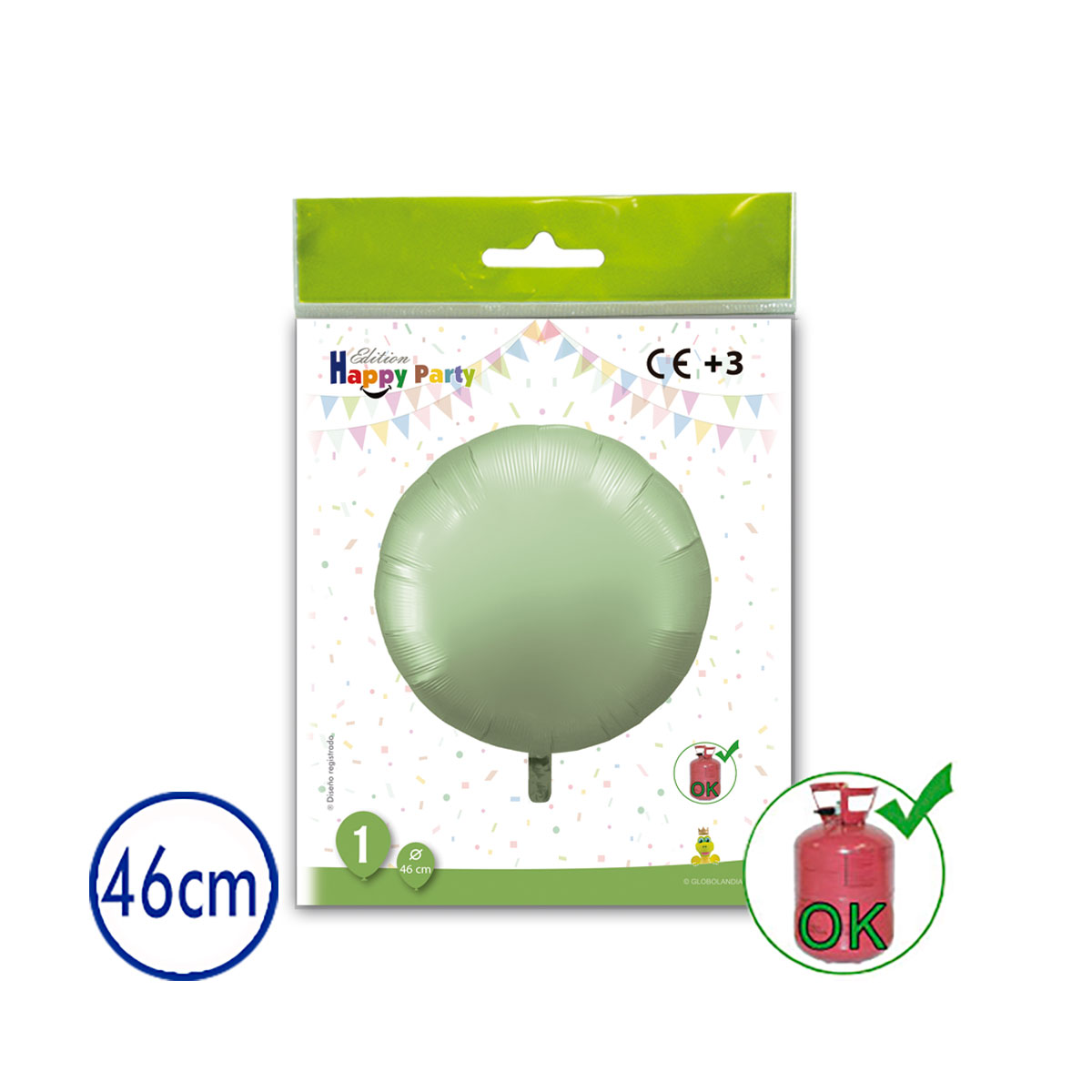 Globo poliamida redondo verde claro 46 cm