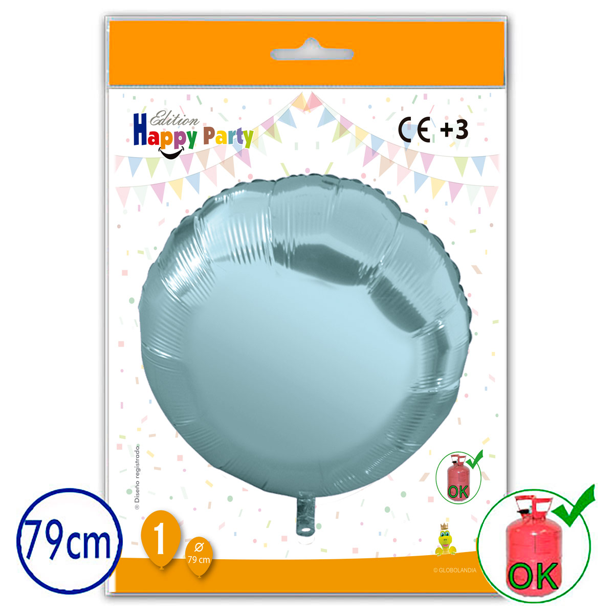 Globo de poliamida redondo celeste 79 cm