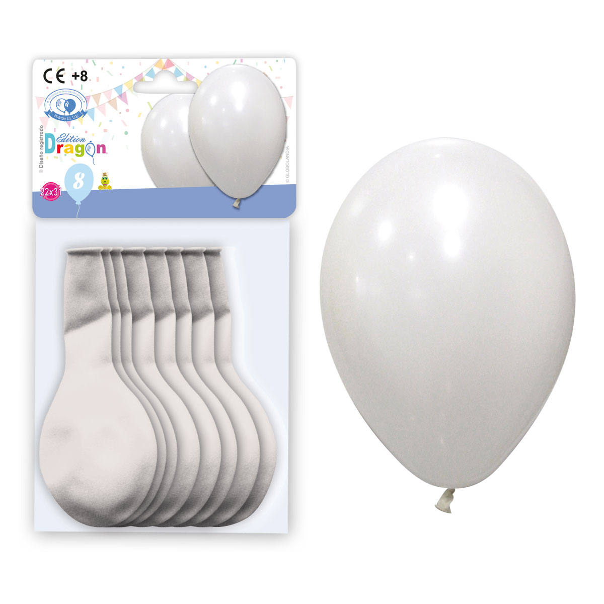 Globo Pastel Blanco 22x31 cm - Bolsa 8 unidades con solapa