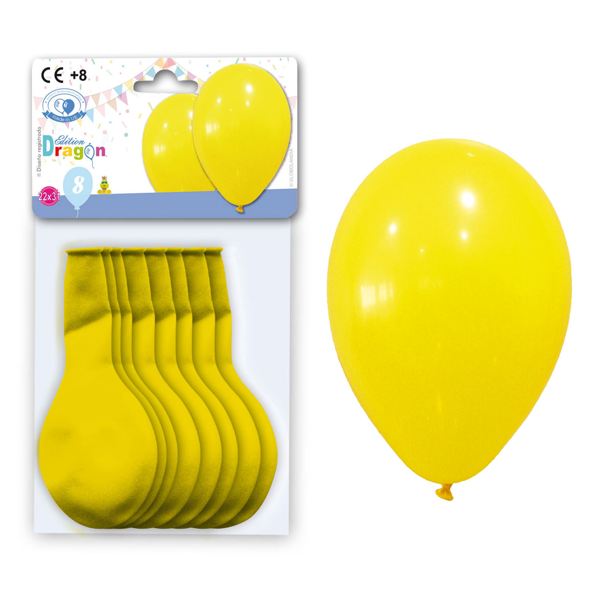 Globo látex pastel amarillo 22x31 cm - Bolsa 8 unidades (solapa)