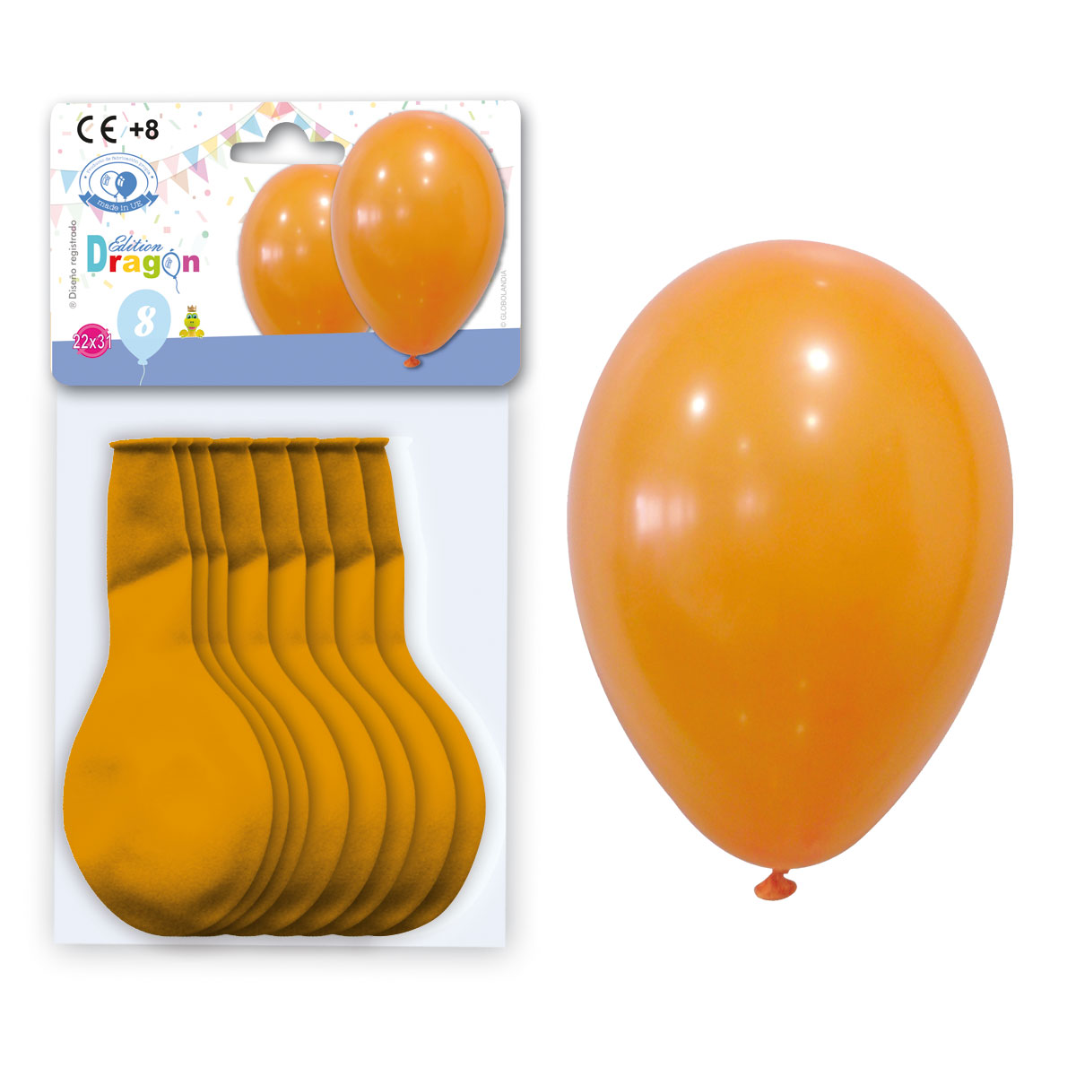 Globos látex pastel naranja 22x31 cm - bolsa 8 unidades (Edition Dragon)