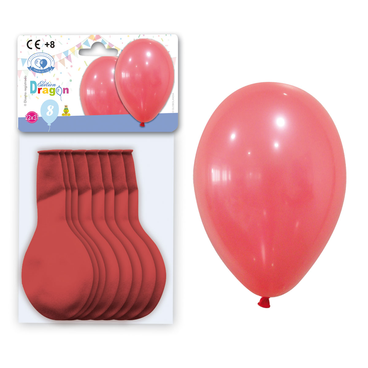 Globos de látex rojo pastel 10" - Bolsa de 8 con solapa