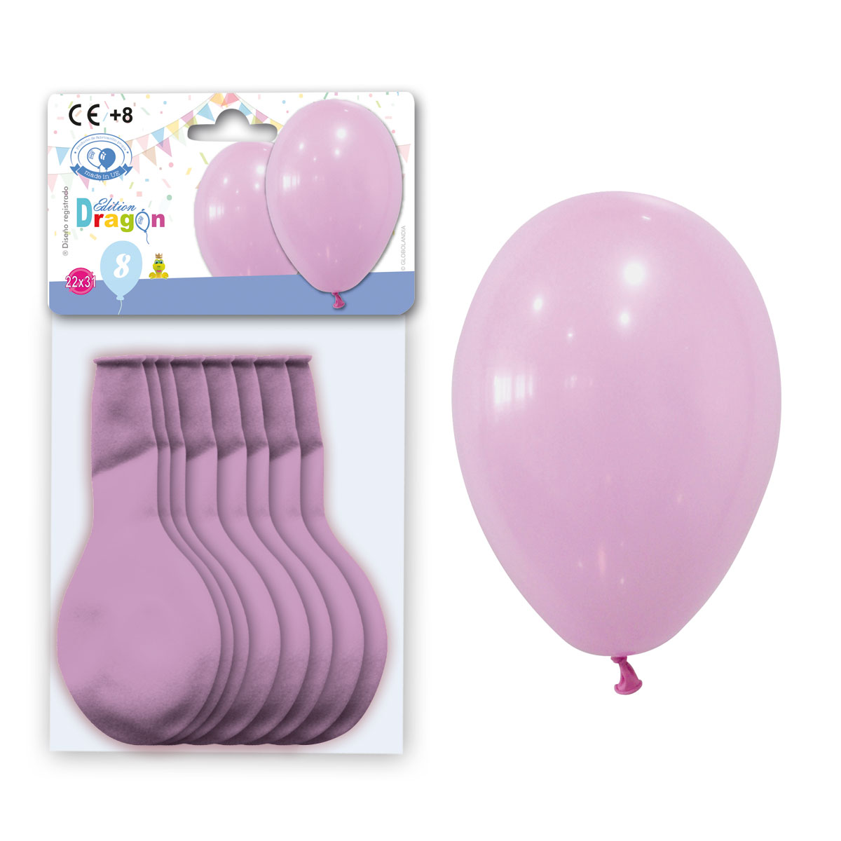 Globos Pastel Rosa 10" Liso – Bolsa con Solapa 8 uds