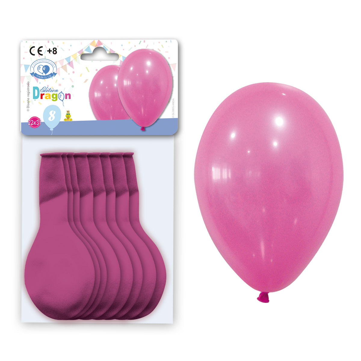 Globo látex liso pastel fucsia 10" - bolsa de 8 unidades