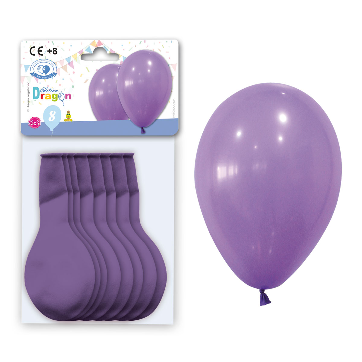 Globos Pastel Lila 10" Látex Liso - Bolsa de 8 con Solapa
