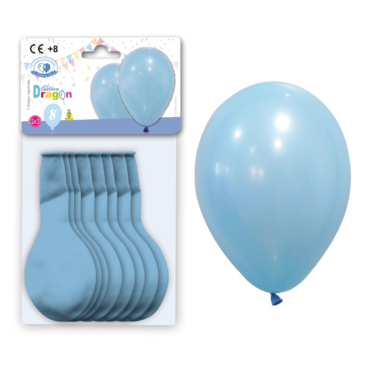 Globos látex pastel celeste 22x31 cm — bolsa de 8 (Edition Dragon)