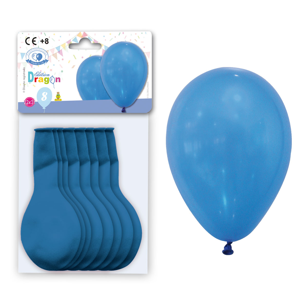 Globos de látex pastel azul 10" – bolsa de 8 con solapa