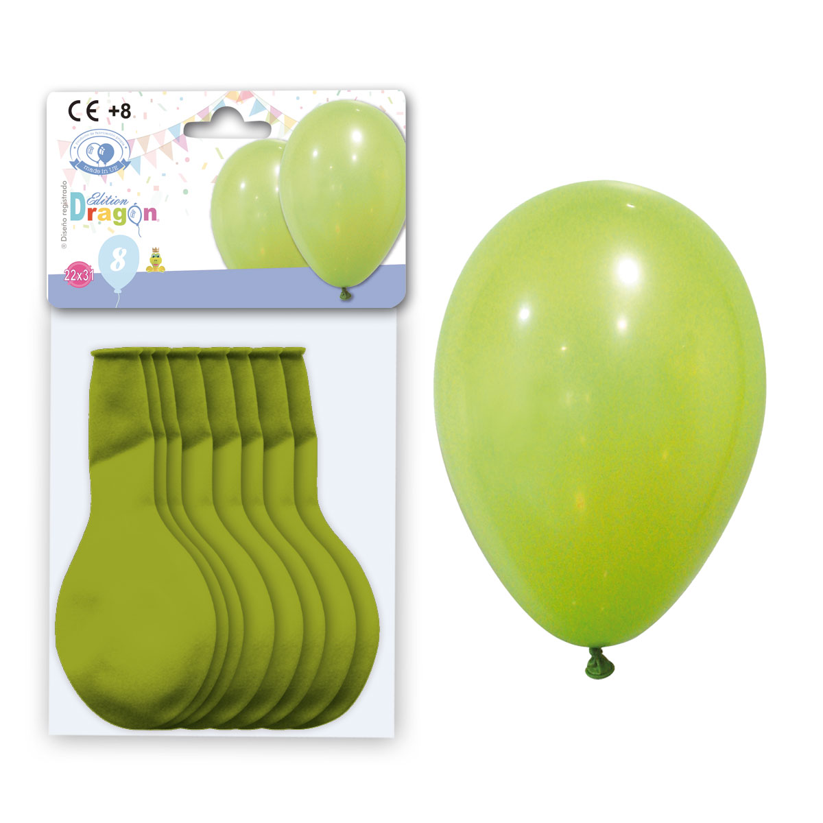 Globos látex pastel verde pistacho 10" - bolsa de 8 con solapa