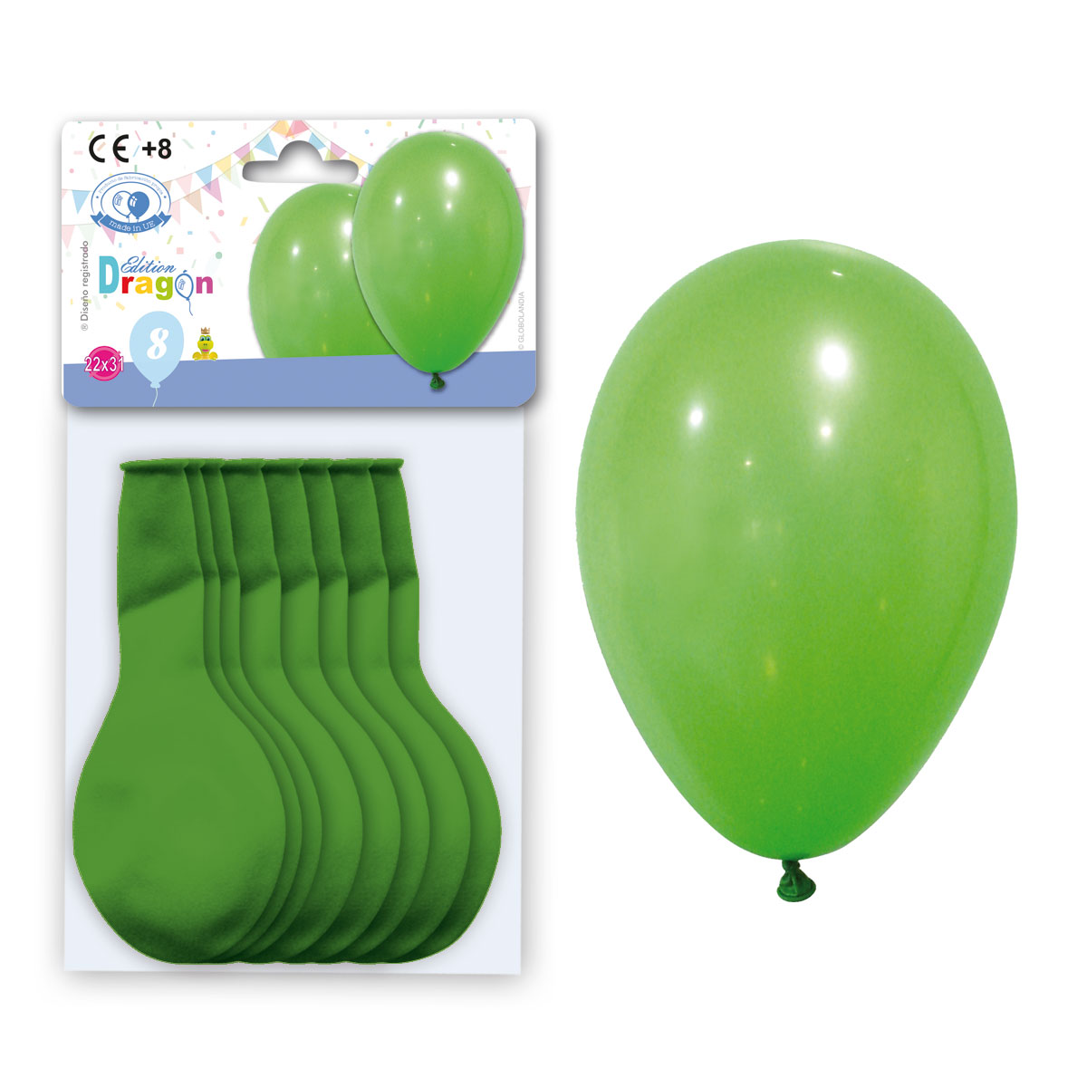 Globo látex verde pastel 10" liso — bolsa de 8 unidades