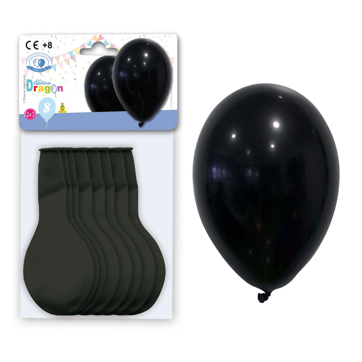 Globos Pastel Negro 22x31 cm - Bolsa 8 unidades con solapa