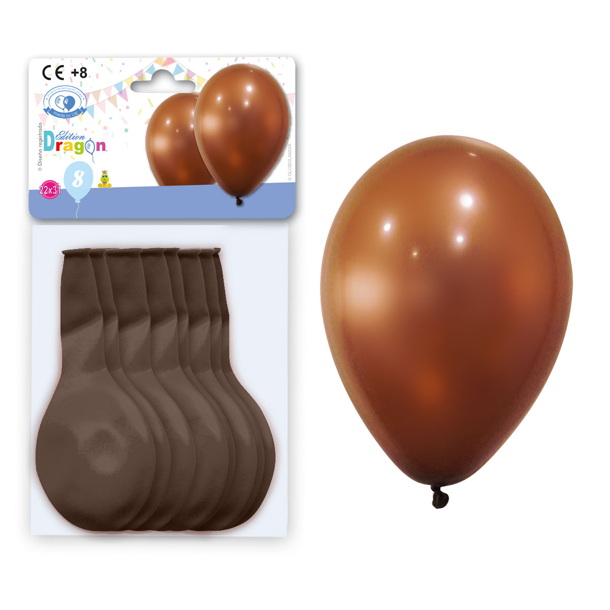 Globo látex pastel marrón 22x31 cm - Bolsa 8 unidades con solapa