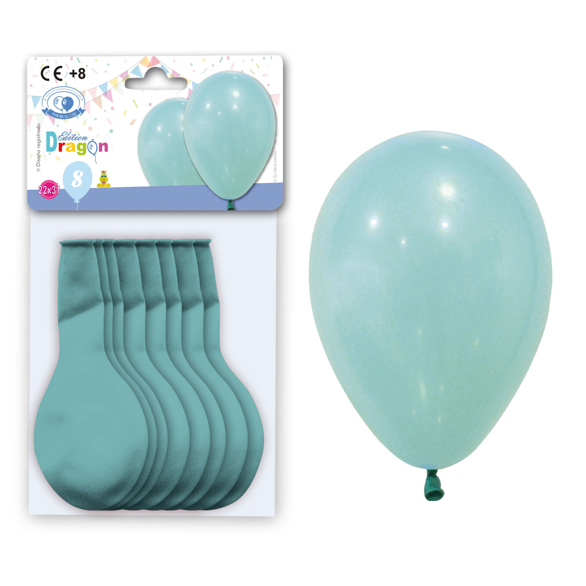 Globos Pastel Agua Marina 10" Lisos - Bolsa 8 uds