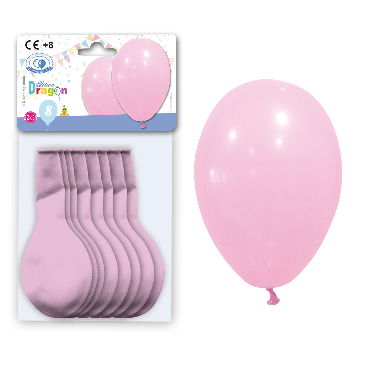 Globos látex pastel rosa chicle 22x31 cm - Bolsa 8 unidades