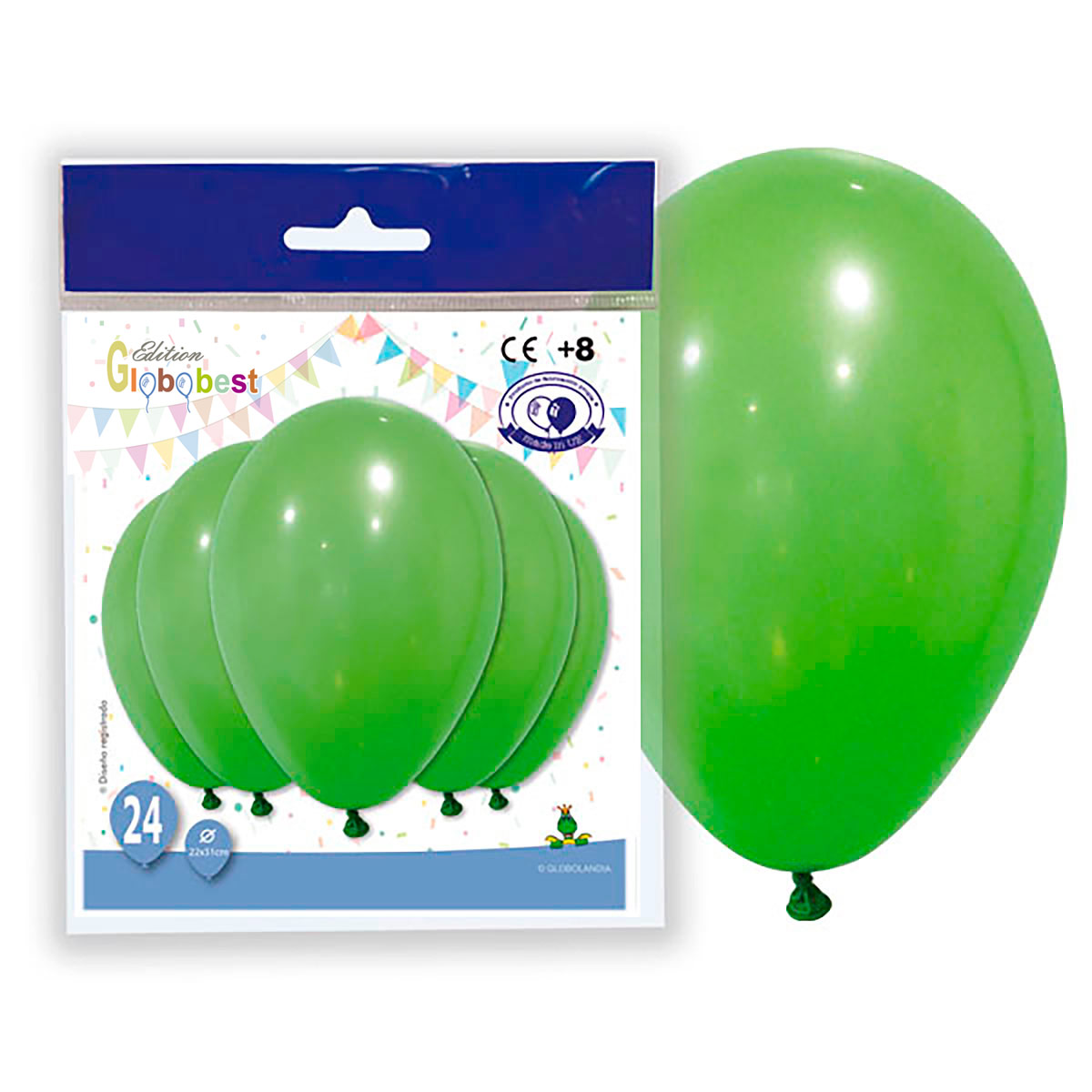Globo látex 10" verde pastel liso - Bolsa 24 unidades