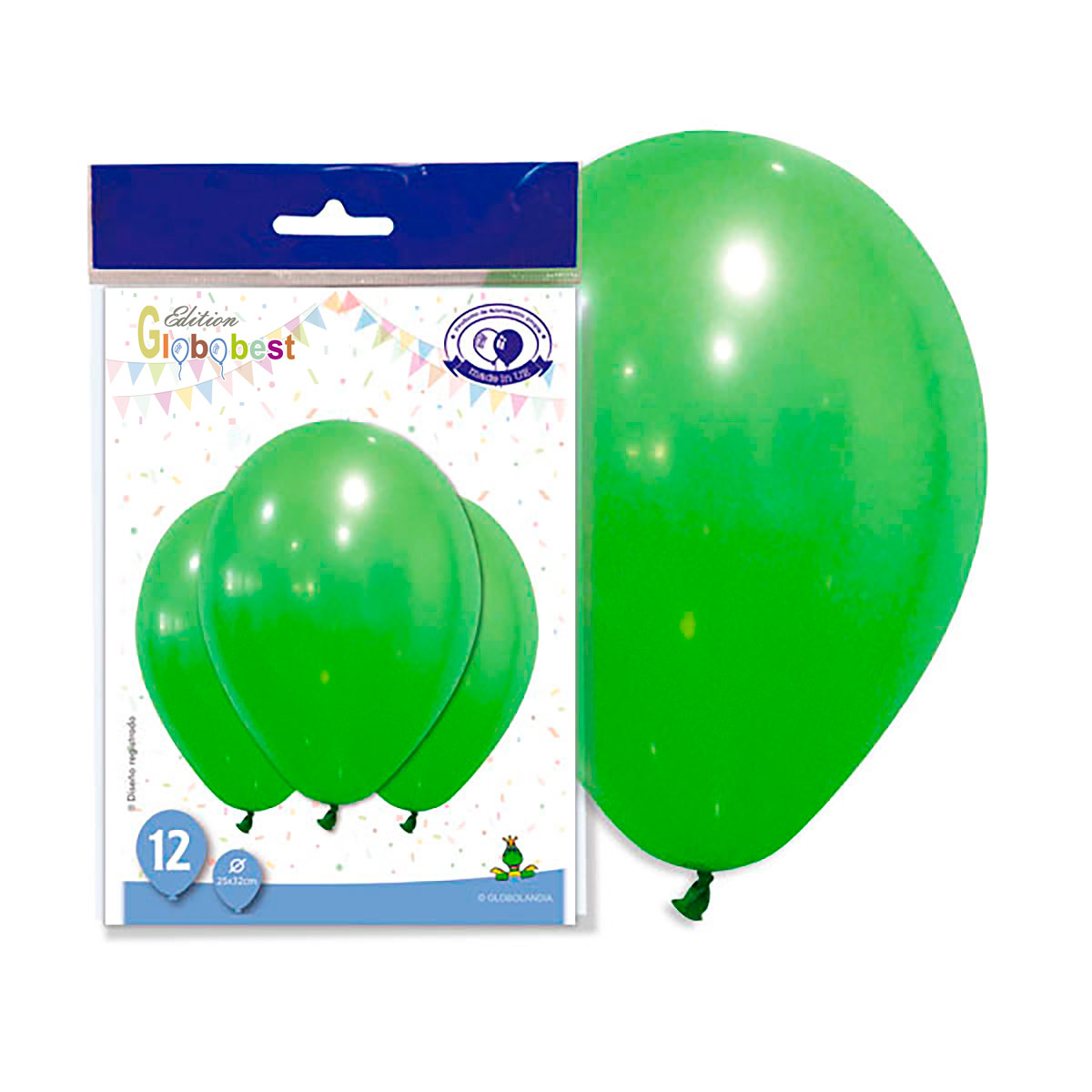 Globos de látex verde 11" (25x32 cm) - Bolsa de 12 unidades