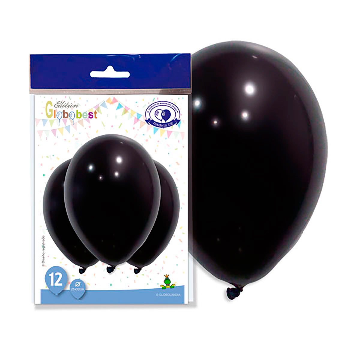 Globo de látex 11" negro liso – bolsa de 12 unidades