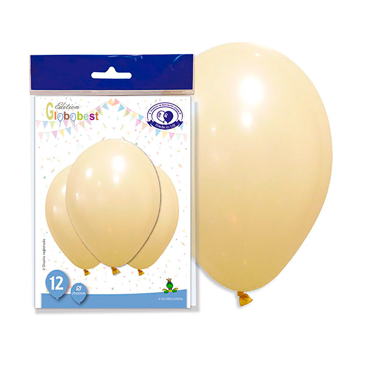 Globo látex marfil 11" pastel · bolsa de 12 (lámina con cabecero)