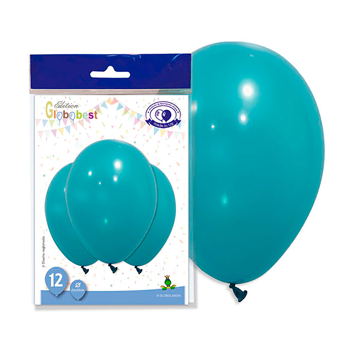 Globos de látex 11" turquesa liso - bolsa de 12 unidades