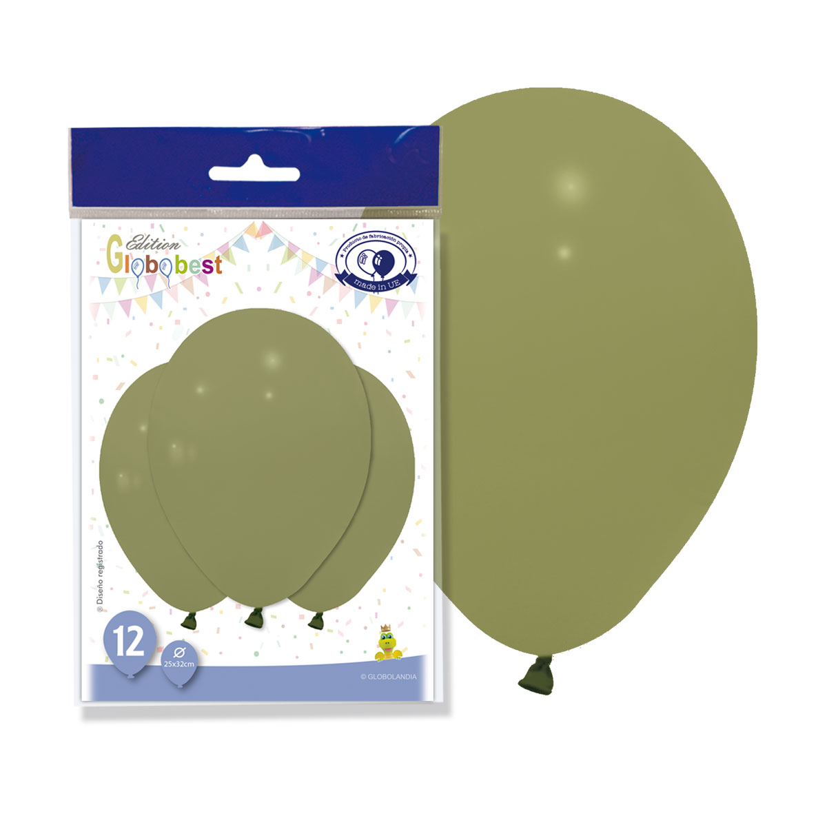 Globos látex 11" Verde Oliva - Bolsa 12 unidades