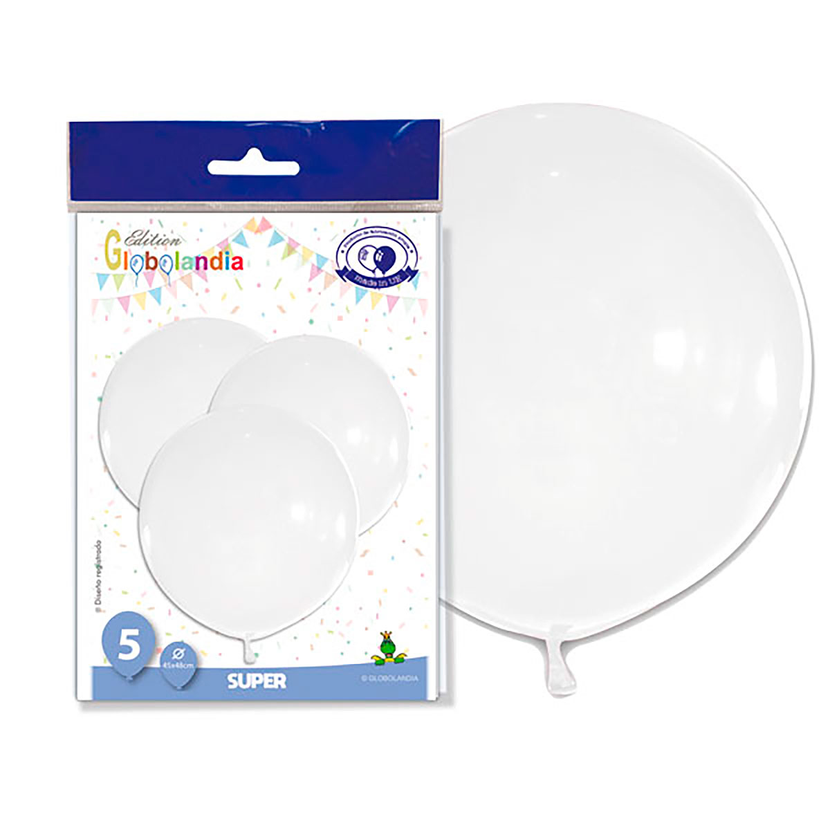 Globo látex Súper blanco 45-48 cm – Bolsa de 5 unidades