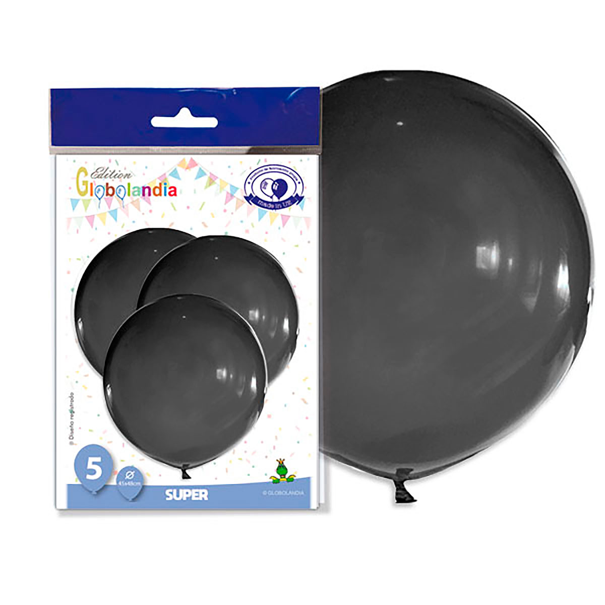 Globo de látex gigante liso negro 37" - Bolsa de 5 unidades