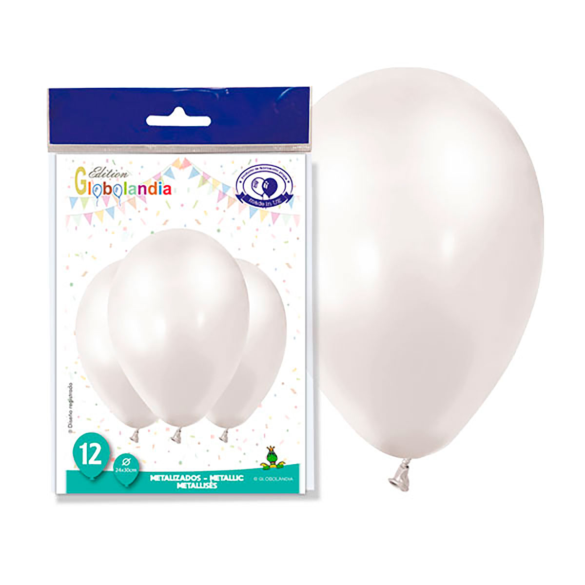Globos metalizados blancos 11" – Bolsa de 12