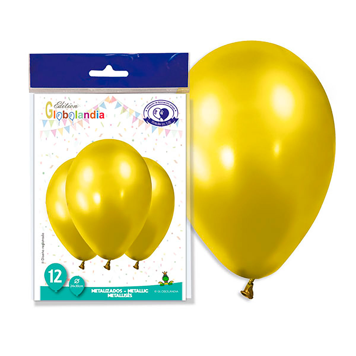 Globo látex metalizado amarillo 11" - Bolsa 12 unidades