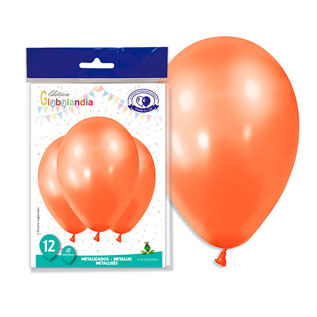 Globo látex metalizado naranja 11 pulgadas - Bolsa 12 uds.