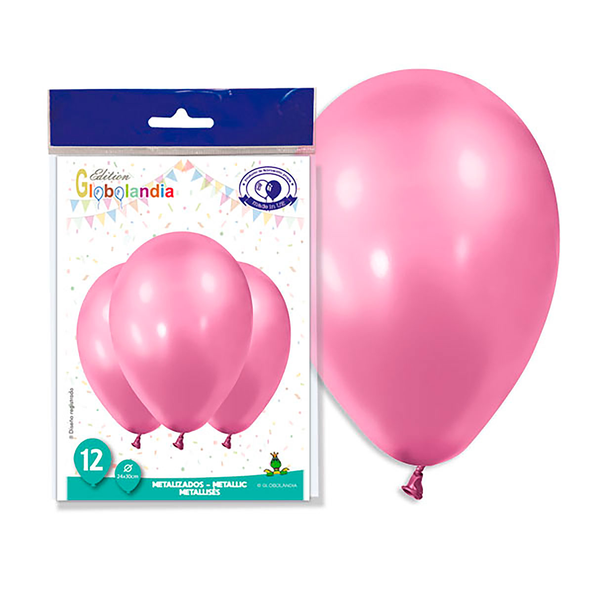 Globos látex 11" metalizados rosa (bolsa de 12 uds.)