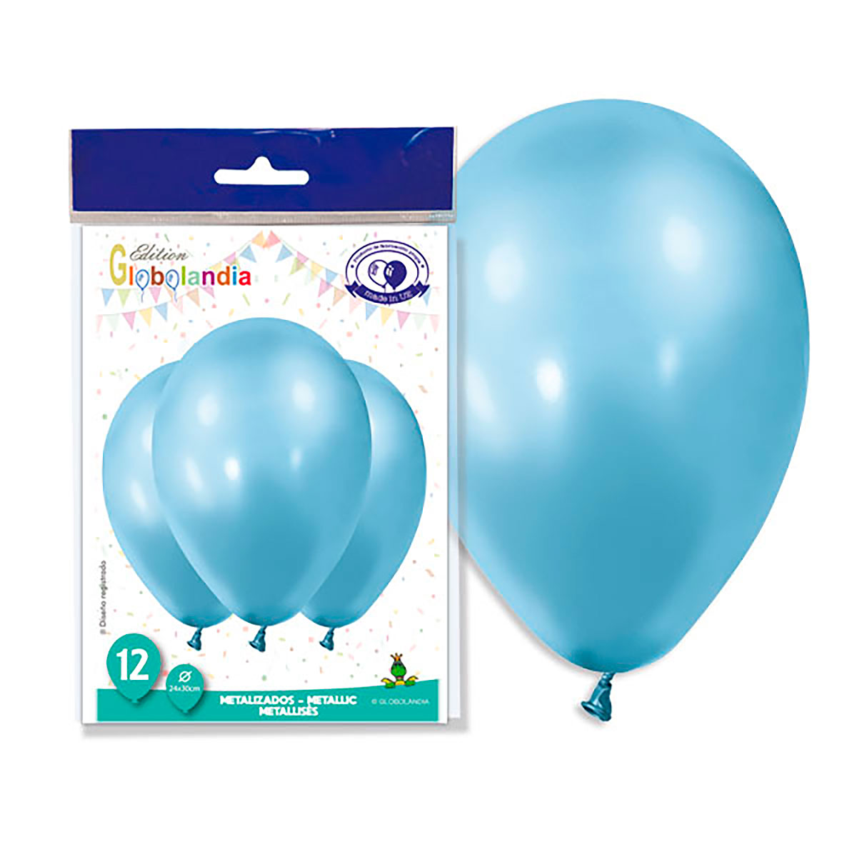 Globos de látex celeste metalizado 11" – bolsa de 12