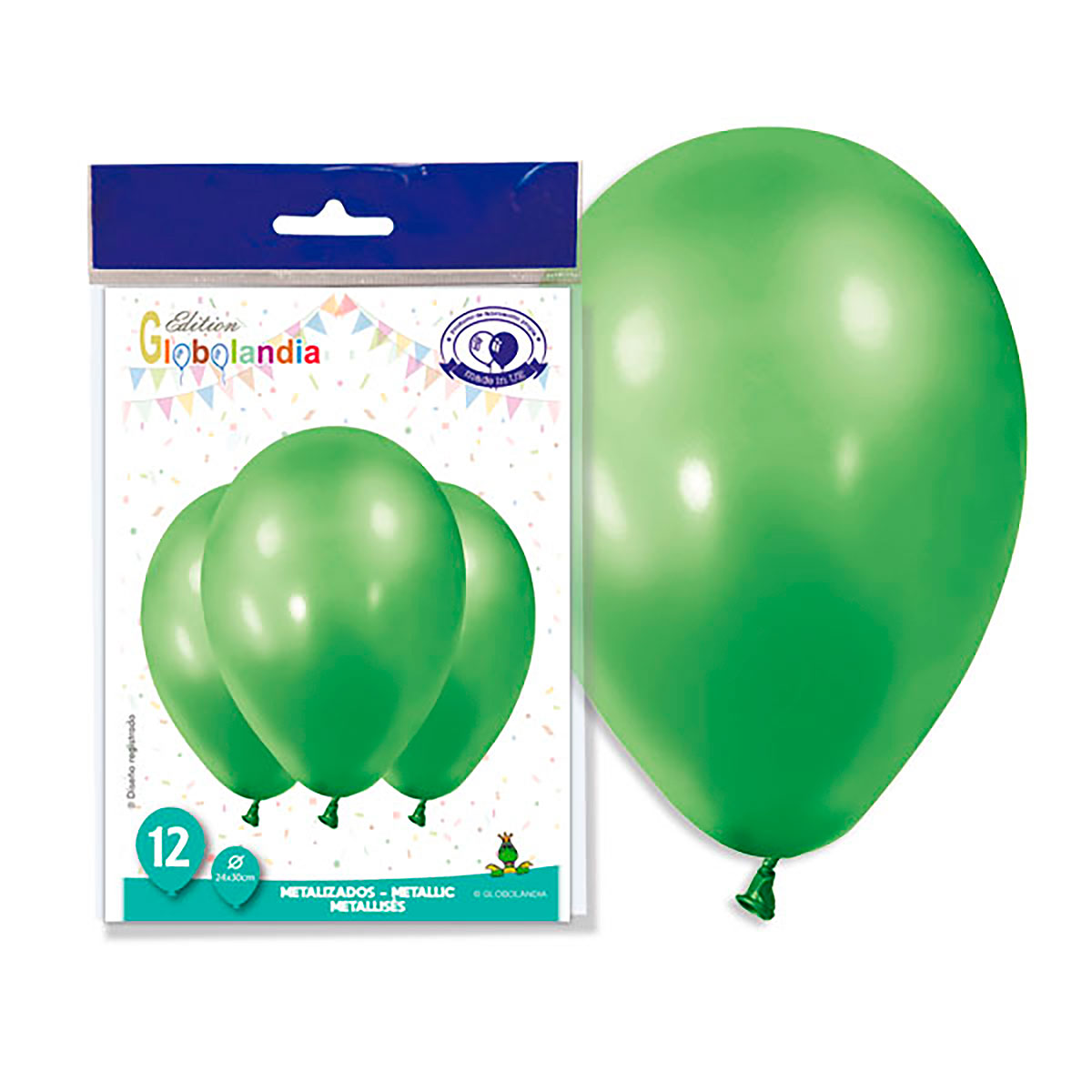 Globos látex metalizados verde 11" - Bolsa 12 uds