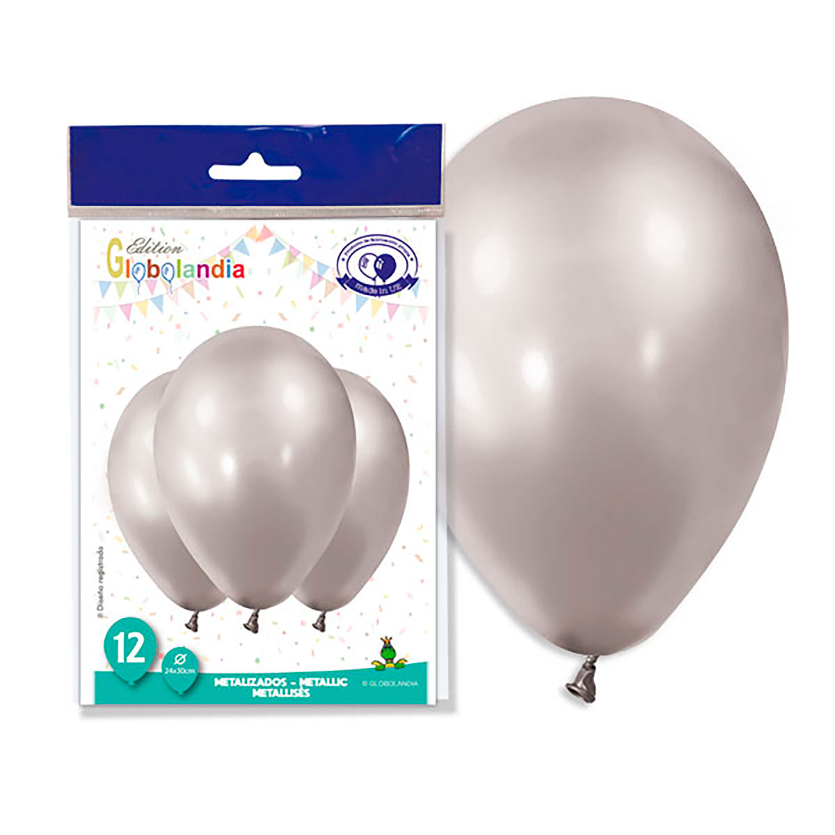 Globo látex metalizado plata 11" - Bolsa 12 unidades
