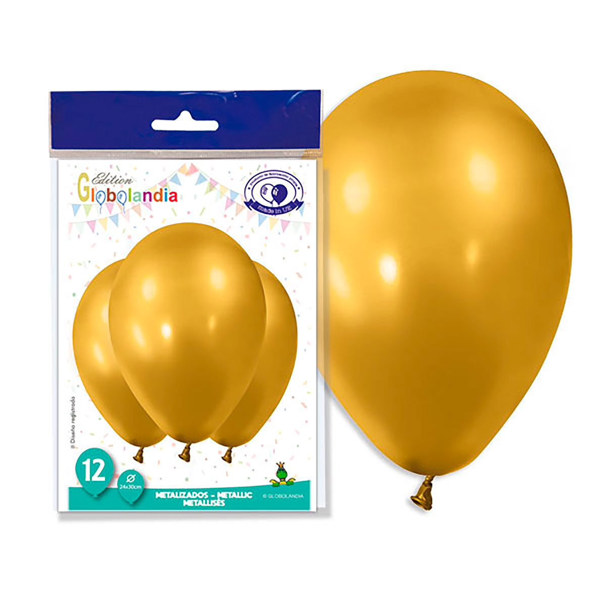 Globos metalizados oro 24x30 cm - Bolsa de 12