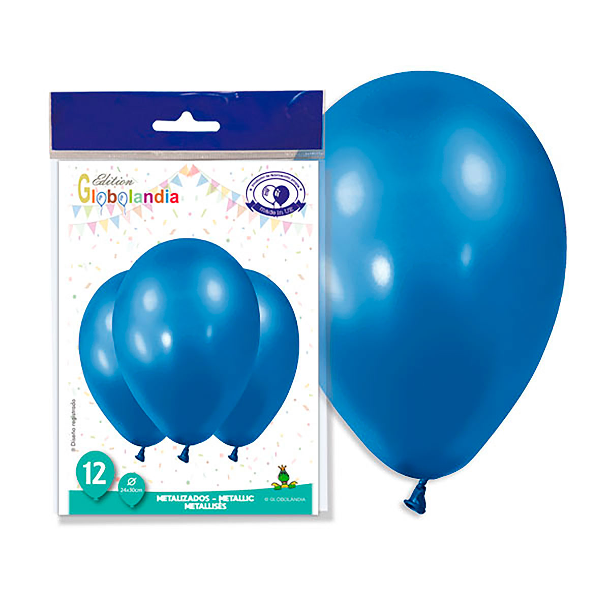 Globos látex metalizados 11" azul oscuro, bolsa de 12