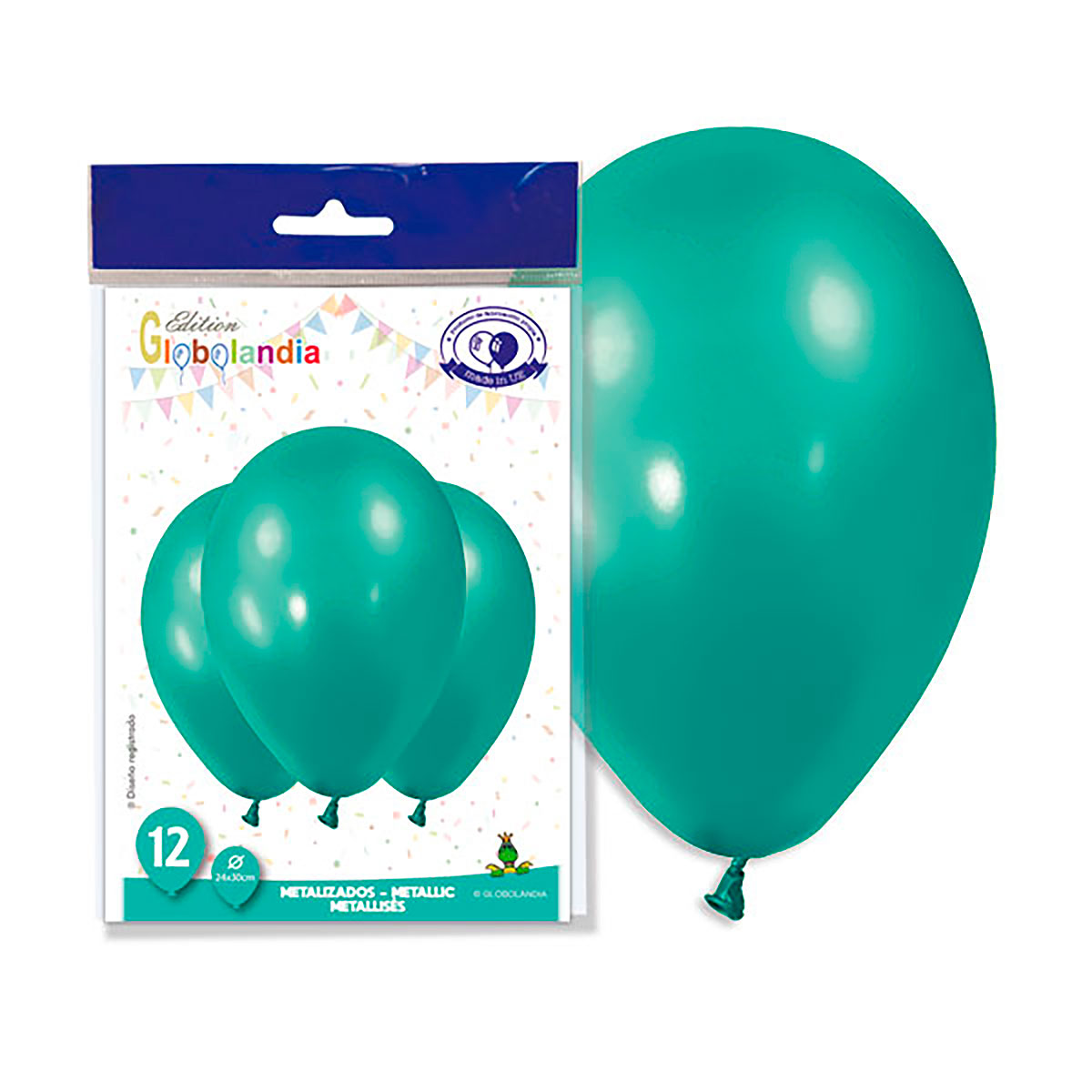 Globo látex 11" metalizado verde océano - Bolsa de 12