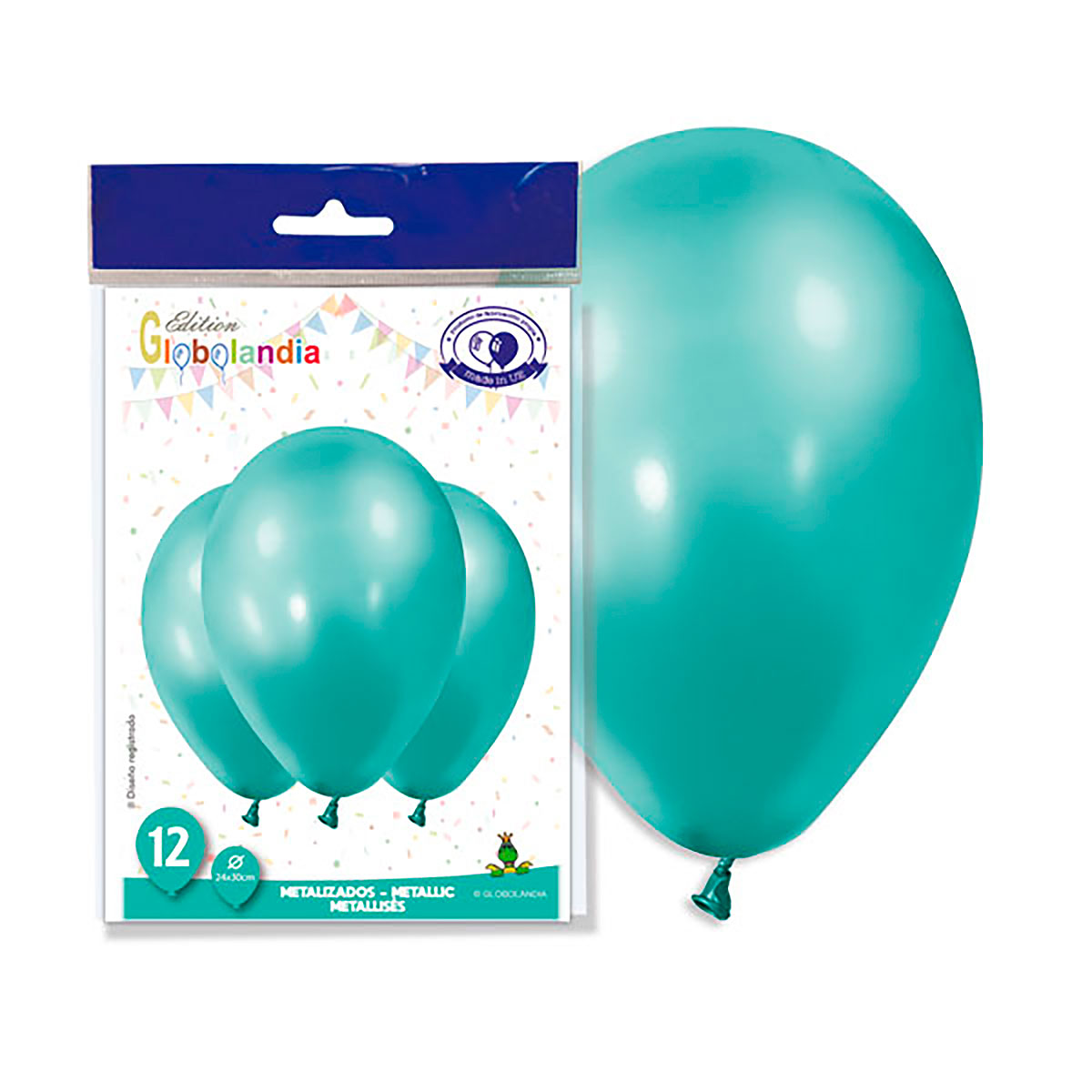 Globos de látex metalizados agua marina 11" - Bolsa de 12