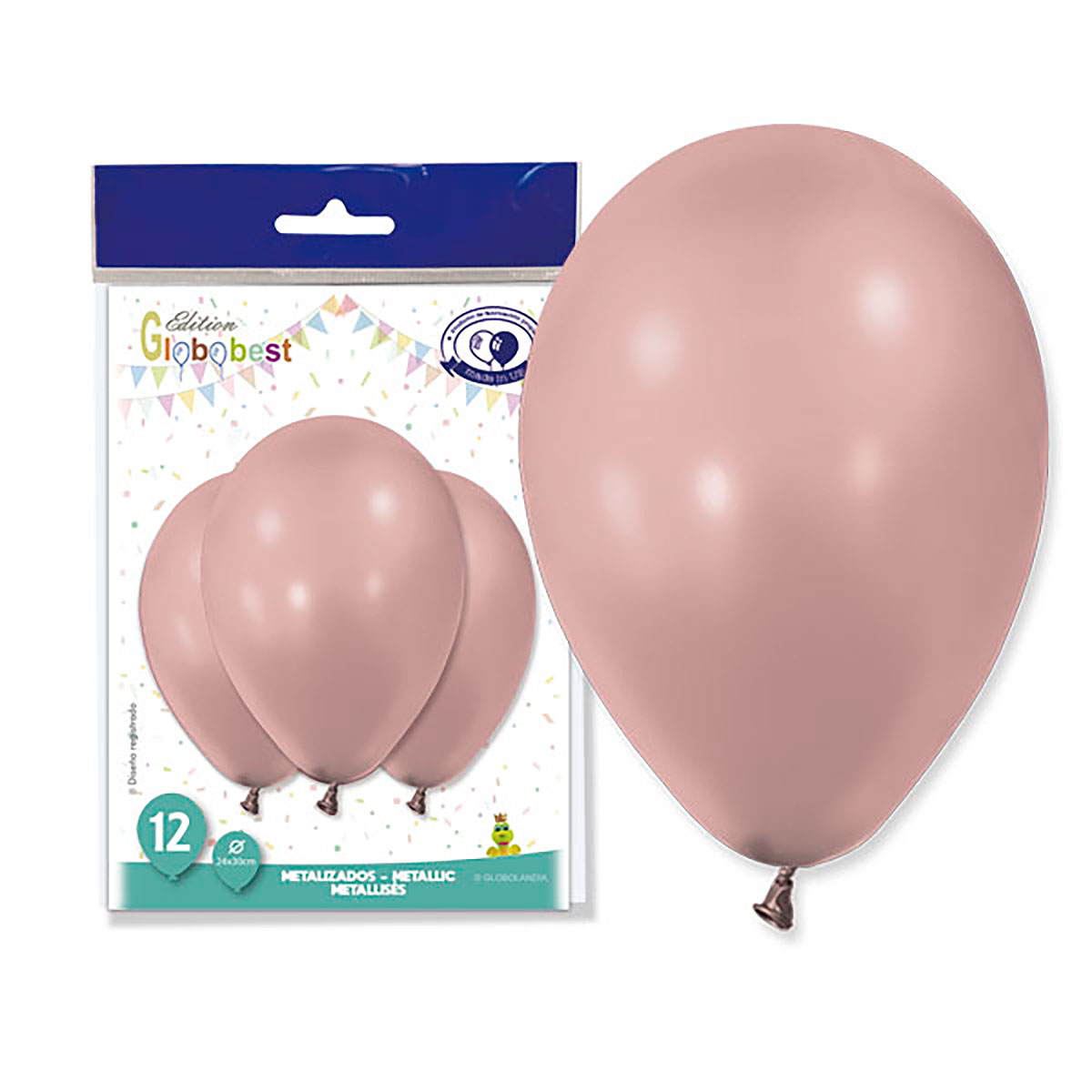 Globo látex 11" metalizado oro rosa (bolsa 12 uds.)