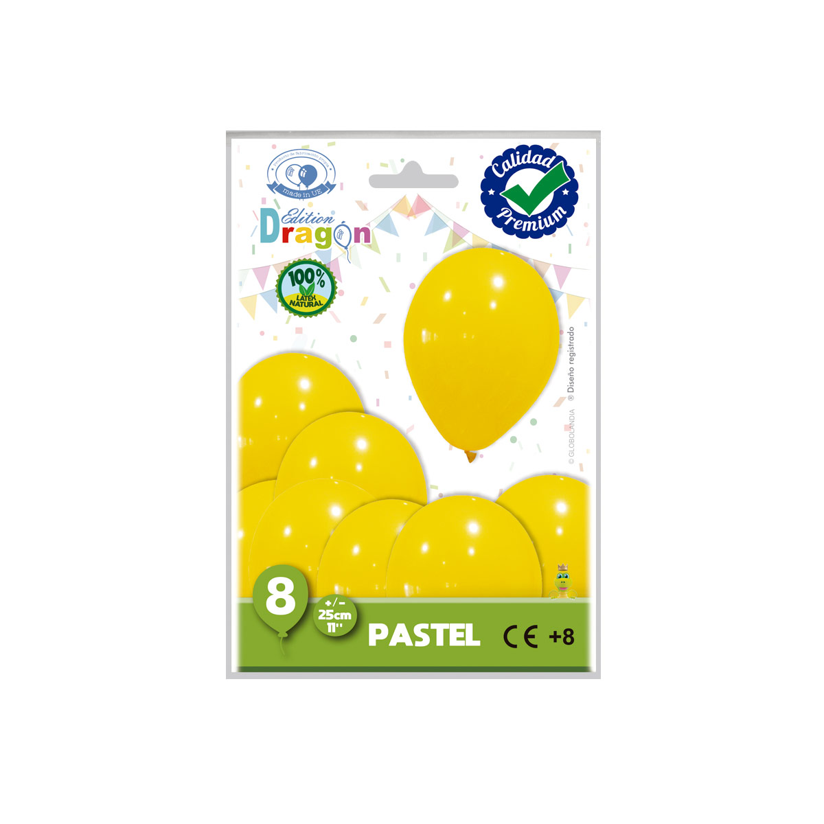 Globo látex amarillo pastel 11" liso – bolsa de 8 uds