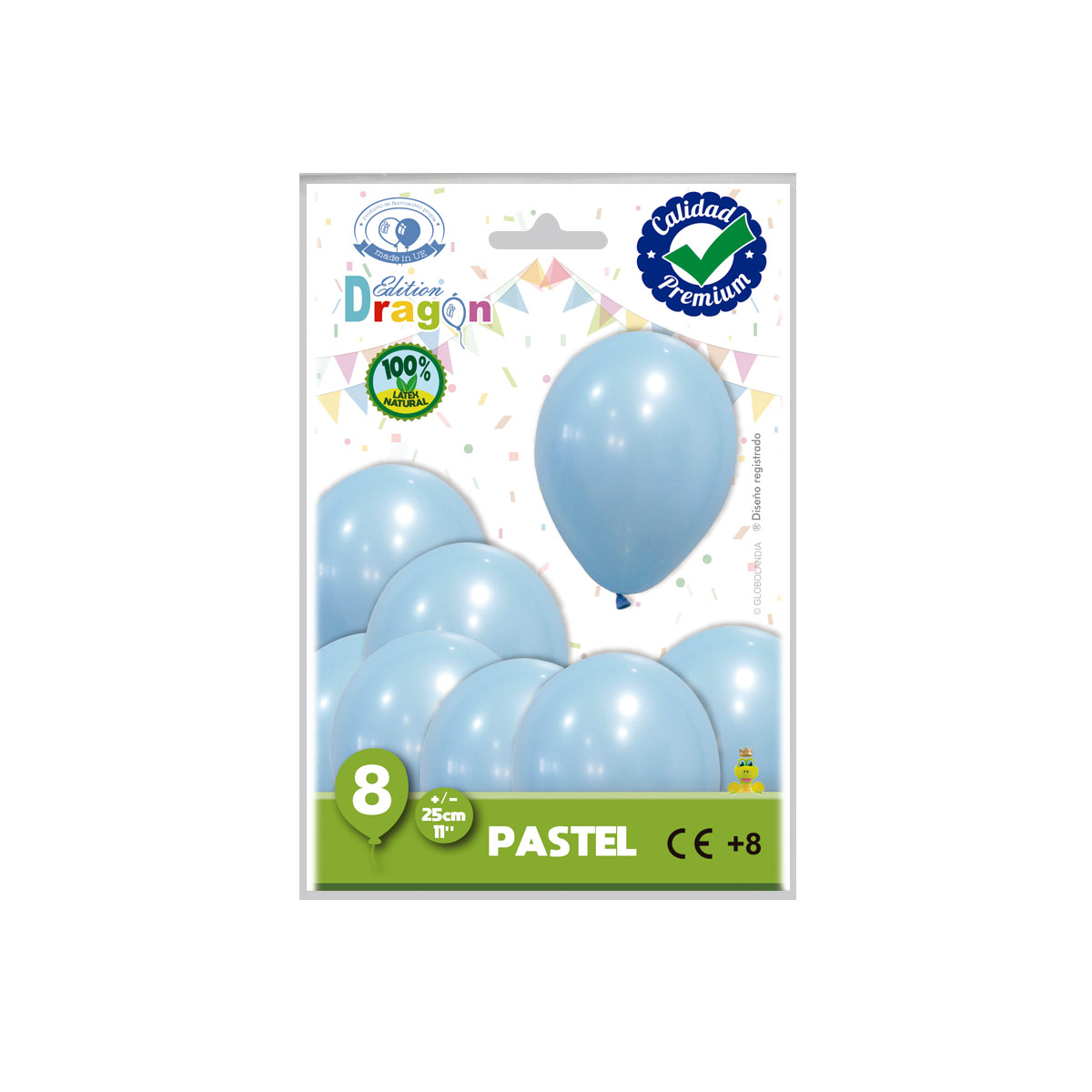 Globo látex 11" pastel celeste – bolsa de 8 unidades